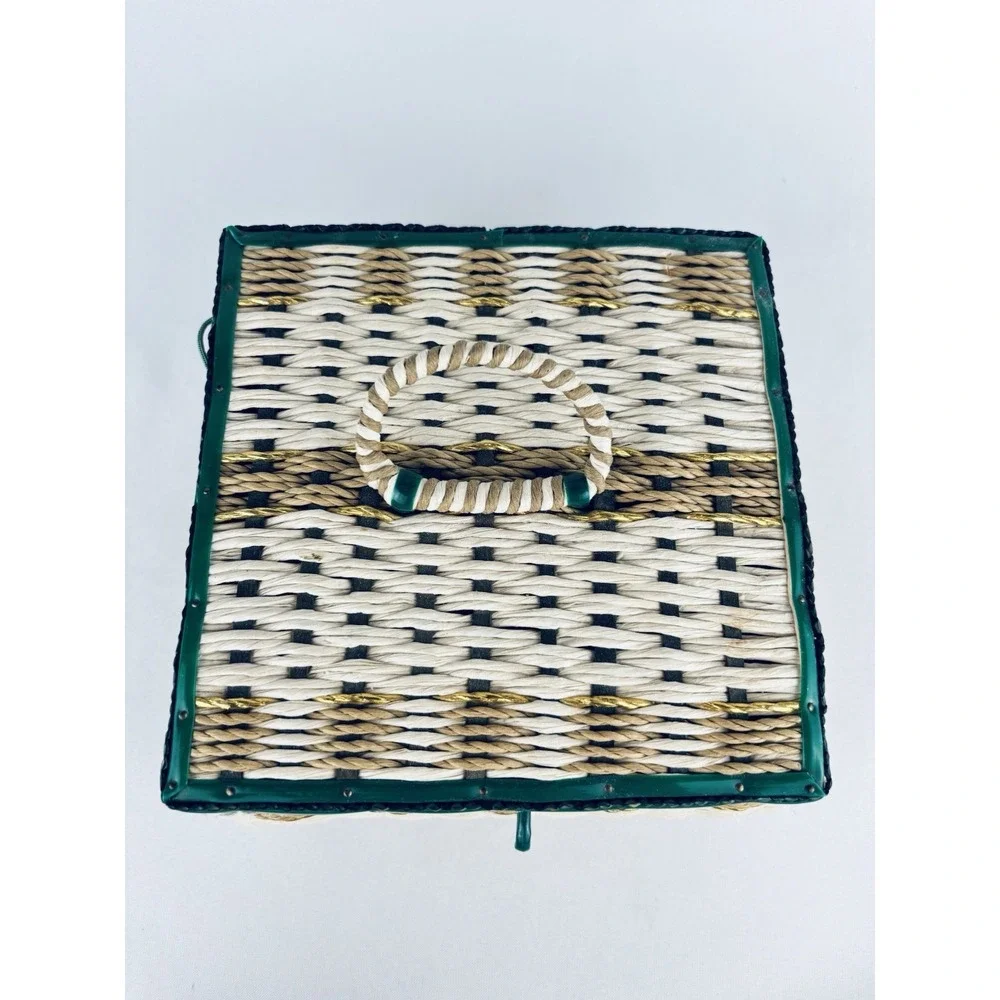 Vintage Wicker Sewing Basket / Music Box & Satin Lining Thread Supplies Works!